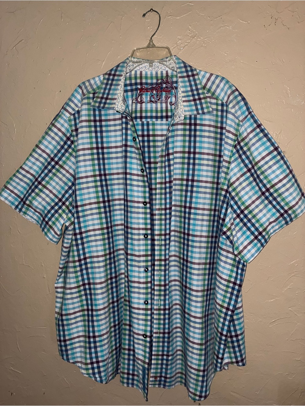 Robert Graham Blue & Green Plaid Short-Sleeve Button-Down